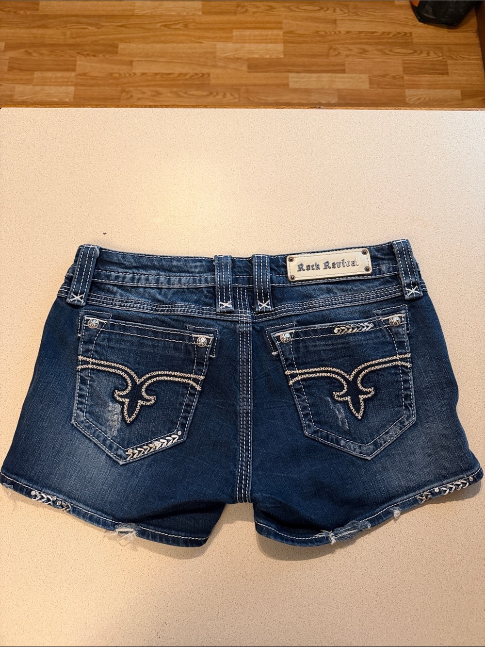 Rock Revival Women's Indigo Embroidered Denim Shorts - Picture 3 of 3